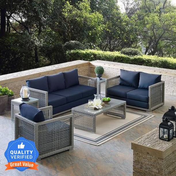 Flipkart Perfect Homes Outdoor Garden Patio Sofa Set with 1 Center Table & 1 Side Table 6 Seater Leatherette 3 + 2 + 1 Sofa Set