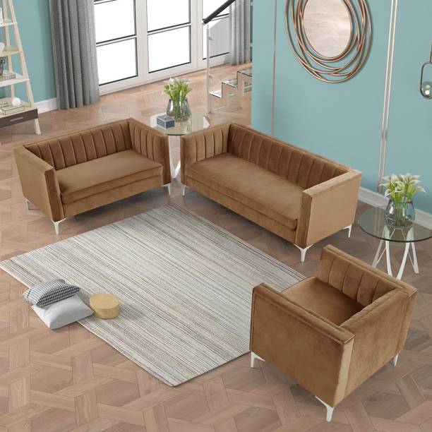 Flipkart Perfect Homes Velvet Accent Chair Loveseat Contemporary Sofa Solid Wood 3 + 2 + 1 Sofa Set