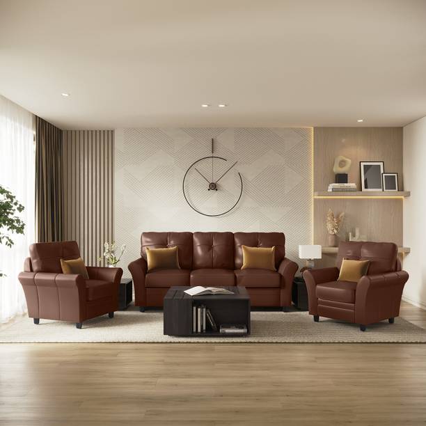 Interio by Godrej Orlando Plus Leather 3 + 1 + 1 Sofa Set
