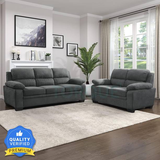 Torque Jett 5 Seater Fabric Sofa for Living Room (3+2 Seater, Dark Grey) Fabric 3 + 2 Sofa Set