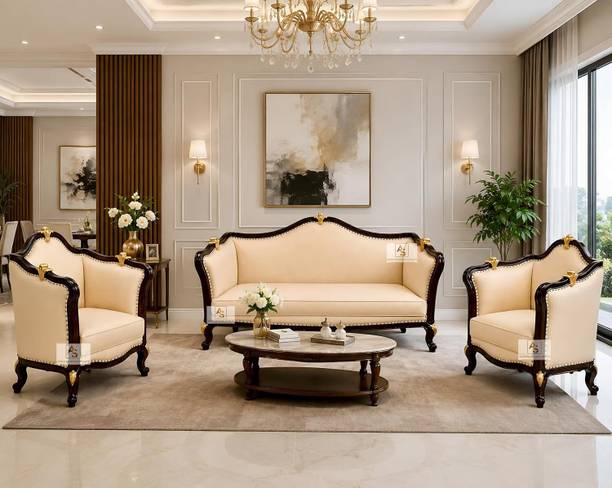 AS Wooden Handicraft Royal Carved Beige Upholstery with | Victorian Style New Oriental Sofa Set Solid Wood 3 + 1 + 1 Sofa Set