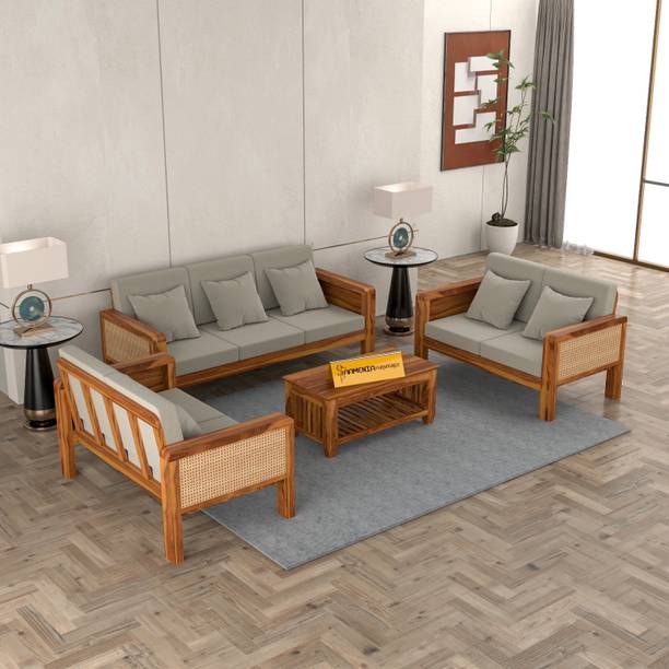 saamenia furnitures SolidWood Cane 7(3+2+2)Seater Sofa–Classic Design, Comfortable Livingroom Fabric 3 + 2 + 2 Sofa Set