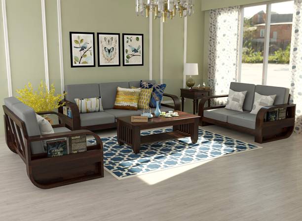 saamenia furnitures Solid Wood Sheesham Wood Seven Seater Sofa Set With Center Table For Hotel. Fabric 3 + 2 + 2 Sofa Set