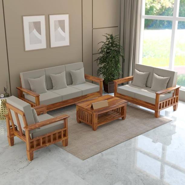 Kendalwood Furniture Solid Wood 6 Seater Wooden Sofa set for living Room Furniture with Center Table Fabric 3 + 2 + 1 Sofa Set