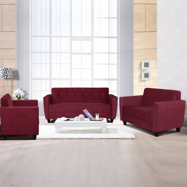 ARRA Remo 6 Seater Sofa Maroon Fabric 3 + 2 + 1 Sofa Set