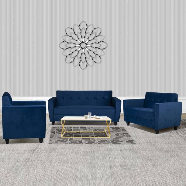 ARRA Remo 6 Seater Sofa Blue Fabric 3 + 2 + 1 Sofa Set