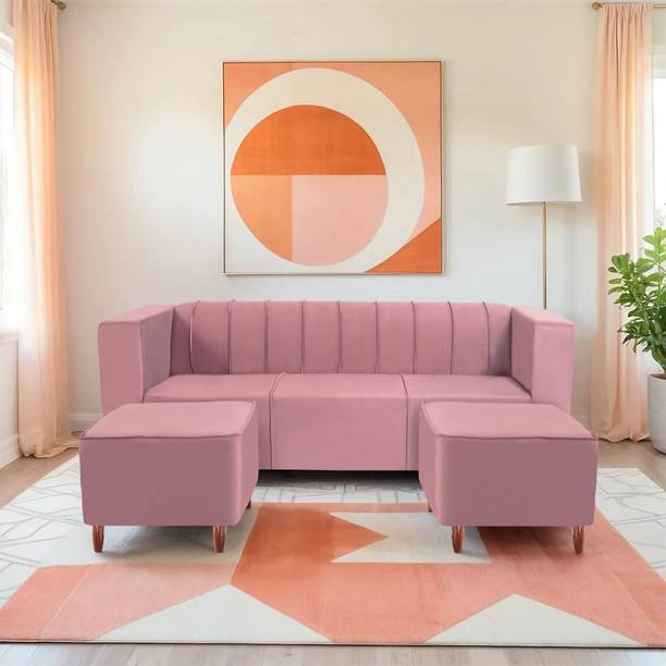 Seventh Heaven Sydney 5 Seater Sofa with 2 Ottoman, Plush Suede Fabric 3 + 1 + 1 Sofa Set