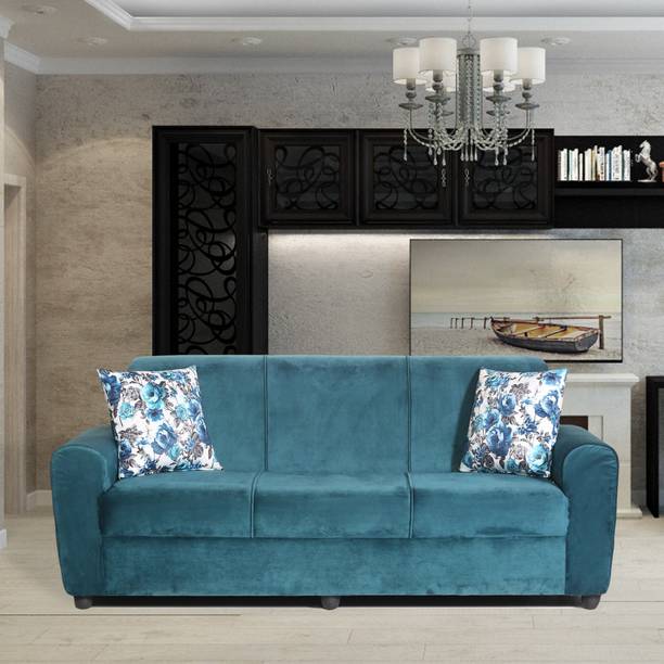 Fusion Furniture Factory 3 Seater Hilton Greenish Green Swade Fabric 3 Seater  Sofa