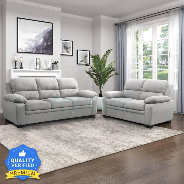 Torque Jett 5 Seater Sofa Fabric Sofa For Living Room (3+2 Seater, Light Grey)| Fabric 3 + 2 Sofa Set