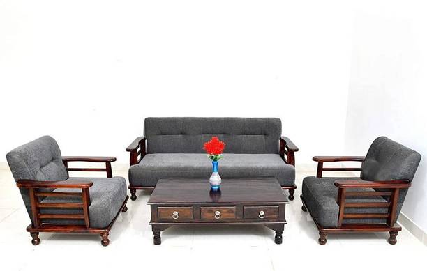 saamenia furnitures Solid Sheesham Wood Five Seater Sofa Set For Living Room / Hotel. Fabric 3 + 1 + 1 Sofa Set