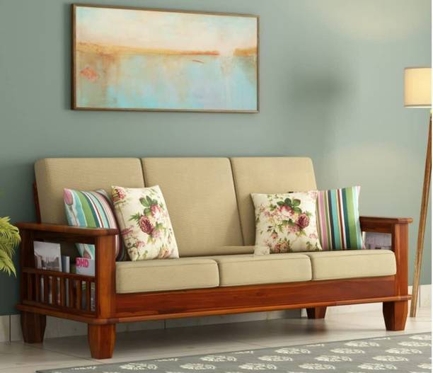Devsignature Sheesham Wood with cushion for livingroom/Home/Hotel Fabric 3 + 1 + 1 Sofa Set