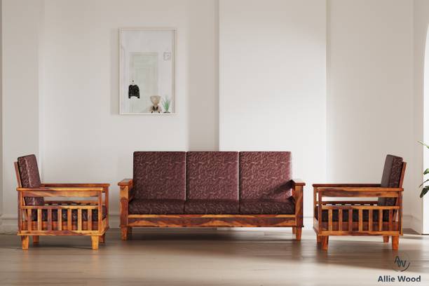 Allie Wood Rosewood (Sheesham) Fabric 3 + 1 + 1 Sofa Set