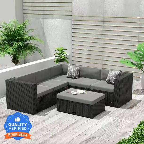 Flipkart Perfect Homes Rattan & Wicker 5 Seater Sofa Set with Table for Garden Patio Furniture Sofa Set Leatherette 3 + 2 + 1 Sofa Set