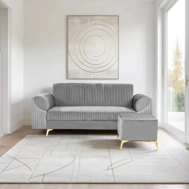 Seventh Heaven Venice 4 Seater Sofa with Ottoman, Plush Suede Fabric: Fabric 3 + 1 Sofa Set