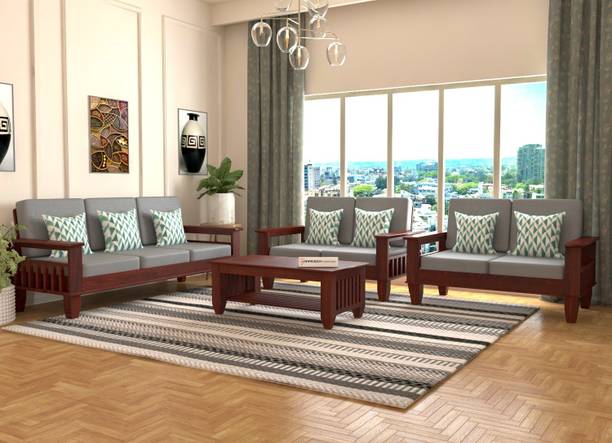 saamenia furnitures Solid Sheesham Wood Seven Seater Sofa Set With Center Table For Living Room Fabric 3 + 2 + 2 Sofa Set