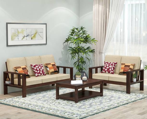 DECORWOOD Solid Sheesham Wood For Living Room, Hotel Office. Fabric 3 + 2 Sofa Set