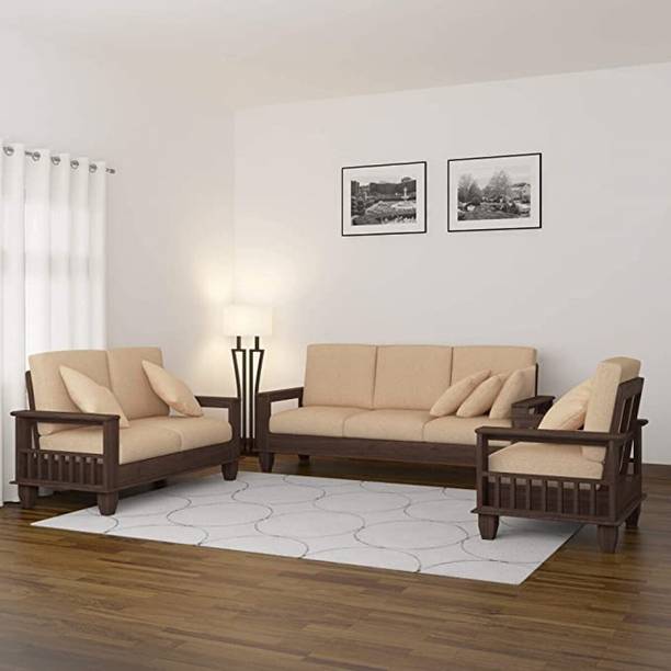 saamenia furnitures Solid Sheesham Wood Six Seater Sofa Set For Living Room & Office Fabric 3 + 2 + 1 Sofa Set