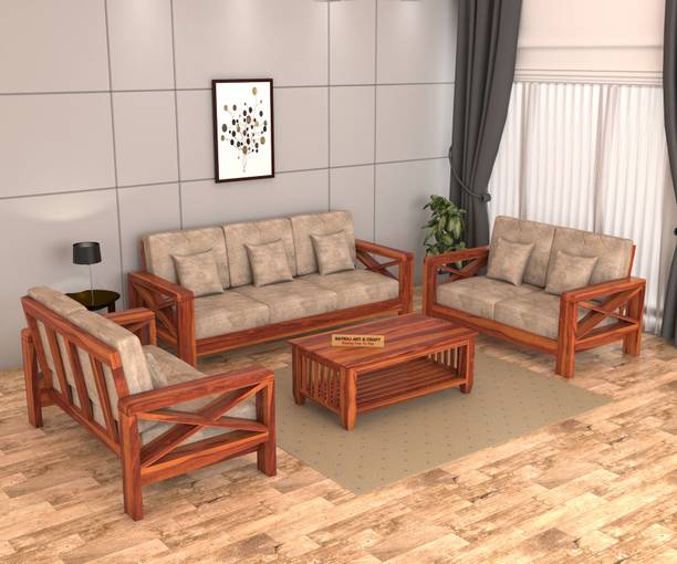 NATRAJ ART & CRAFT Sheesham Solid Wood 7 Seater Sofa Set for Living Room Home & Office | Sofa Set Fabric 3 + 2 + 2 Sofa Set