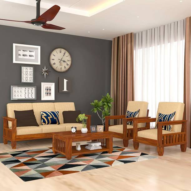 Karina Furniture Solid Sheesham Wood 5 Seater Sofa Set For Office & Home Fabric 3 + 1 + 1 Sofa Set