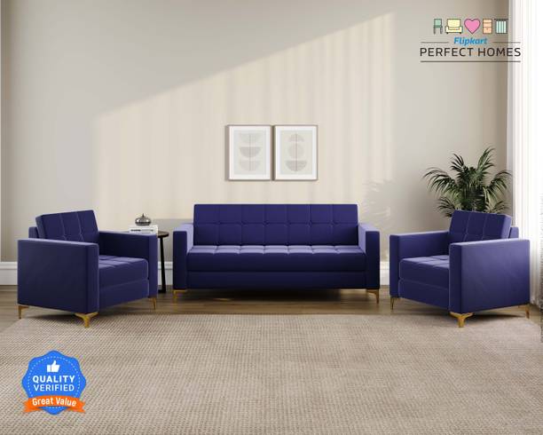 Flipkart Perfect Homes Lucas 5 Seater Sofa Set for Living Room Furniture Velvet Fabric 3 + 1 + 1 Sofa Set