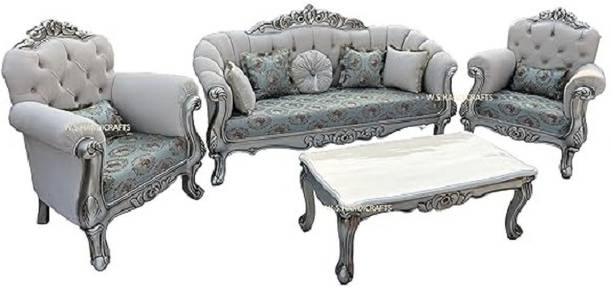 MAM ENTERPRISE Wood Sofa Set for Home Living Room Wooden Sofa Fabric 3 + 1 + 1 Sofa Set