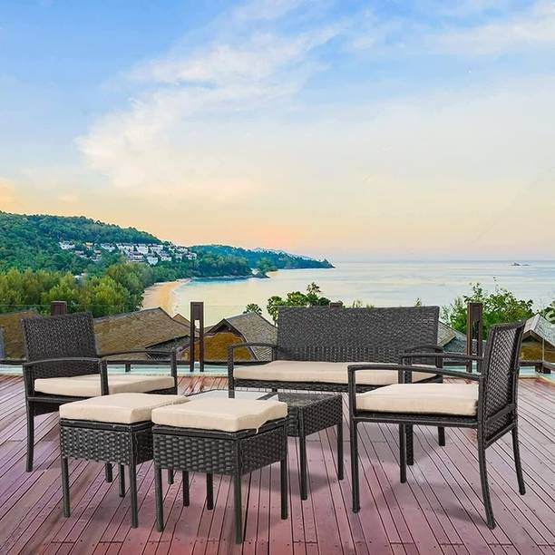 Mymigos Patio Furniture Set, Outdoor Sectional Sofa Wicker Conversation Set Fabric 6 Seater  Sofa