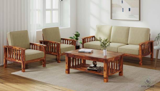 Allie Wood Rosewood ( Sheesham ) Coffee Table Not Included Fabric 3 + 1 + 1 Sofa Set