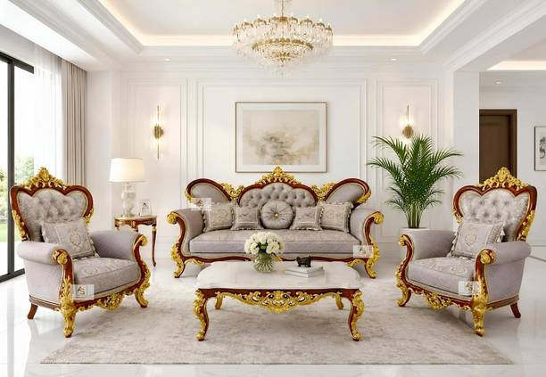 AS Wooden Handicraft Luxury Royal Maharaja Carving | Victorian Style With Table Luxurious 4-Piece Solid Wood 3 + 1 + 1 Sofa Set