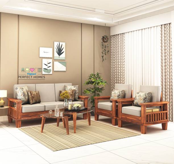 Flipkart Perfect Homes Wooden Fabric 3 + 1 + 1 Sofa Set