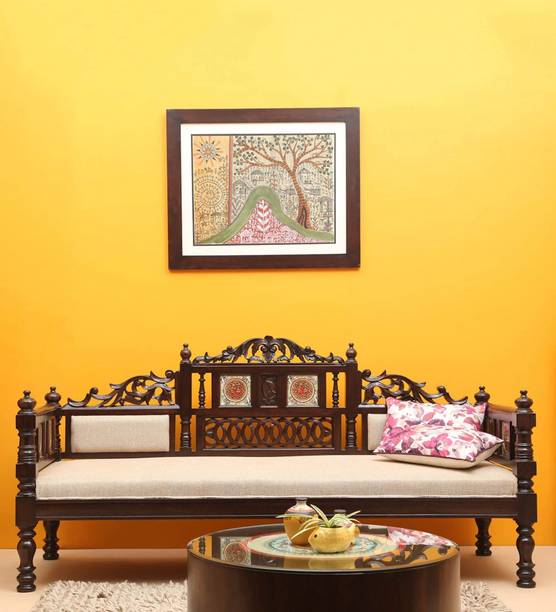 Advika Handicraft Antique Design Sultan Takht Sofa Set 3 Seater in walnut finish Solid Wood Diwan