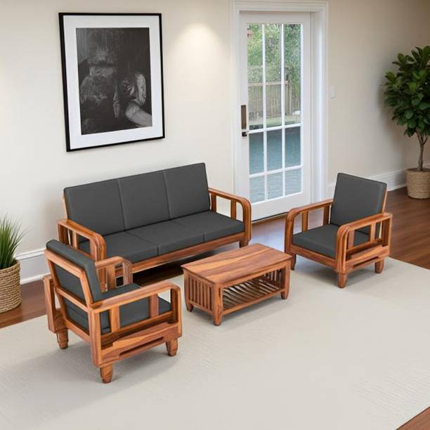 Kendalwood Furniture Solid Wood 5 Seater Wooden Sofa set for living Room Furniture Fabric 3 + 1 + 1 Sofa Set
