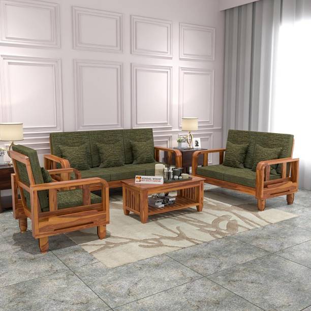 Kendalwood Furniture Solid Wood 6 Seater Wooden Sofa set for living Room Furniture with Center Table Fabric 3 + 2 + 1 Sofa Set