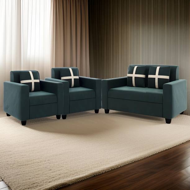Allie Wood Essentia Series with Pillows Fabric 2 + 1 + 1 Sofa Set