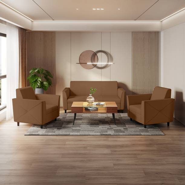 Interio by Godrej Emperor - Toffee Leatherette 3 + 1 + 1 Sofa Set