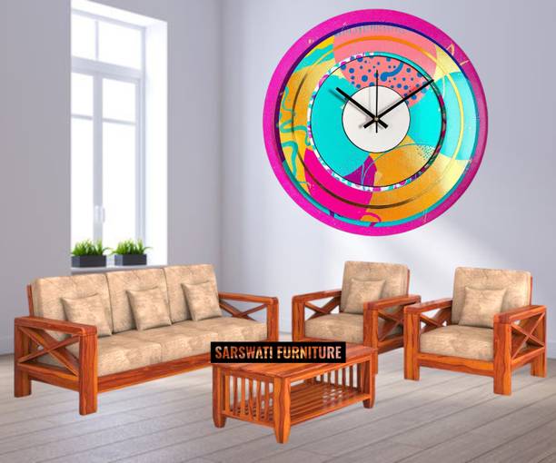 sarswatifurniture Solid Sheesham Wood 5 Seater X-Legs Sofa Fabric 3 + 1 + 1 Sofa Set