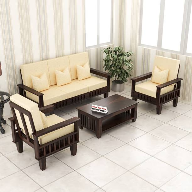 Shree Jeen Mata Enterprises KUBER Design Solid Wood Five Seater Sofa Set With Center Table & 'DERBY' Fabric| Fabric 3 + 1 + 1 Sofa Set