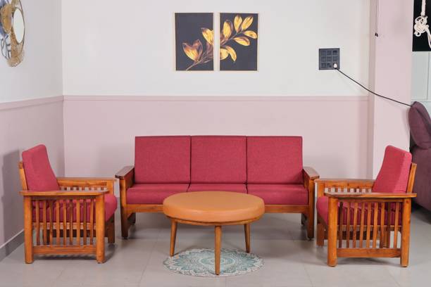 VRIKSHH Teakwood Furniture Five Seater Sofa Set For Home , Living Room , Hotel & Office Solid Wood 3 + 1 + 1 Sofa Set