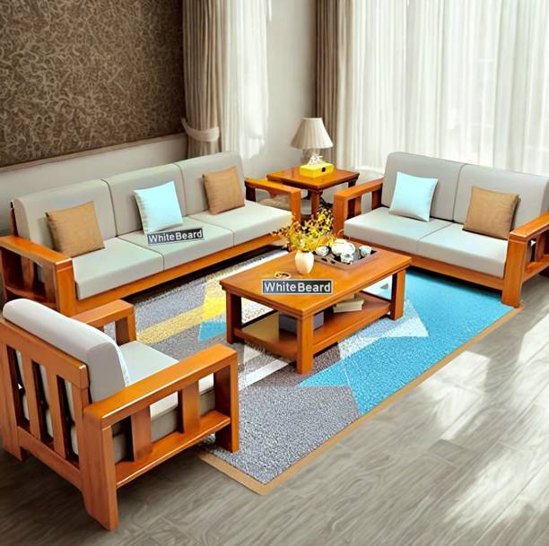 WhiteBeard Premium Sheesham Wood 6 Seater Sofa Set For Living Room/Office/Home/Guest Room/ Fabric 3 + 2 + 1 Sofa Set
