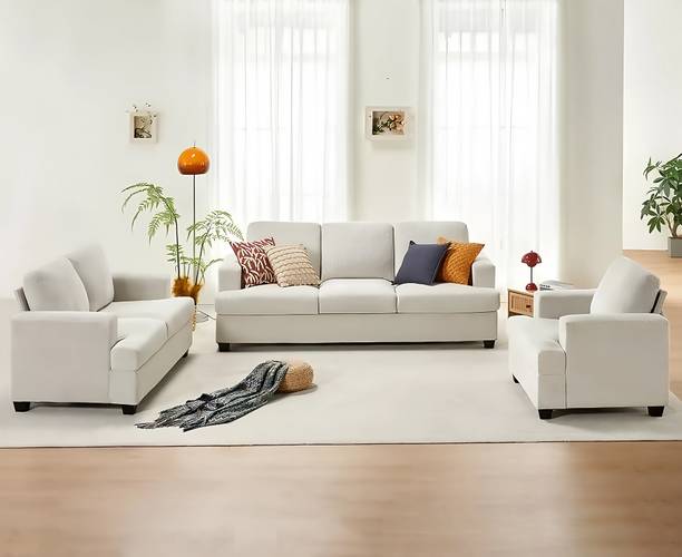 Groovecraft Carlos Wooden 6 Seater Fabric Sofa for Living Room Fabric 3 + 2 + 1 Sofa Set