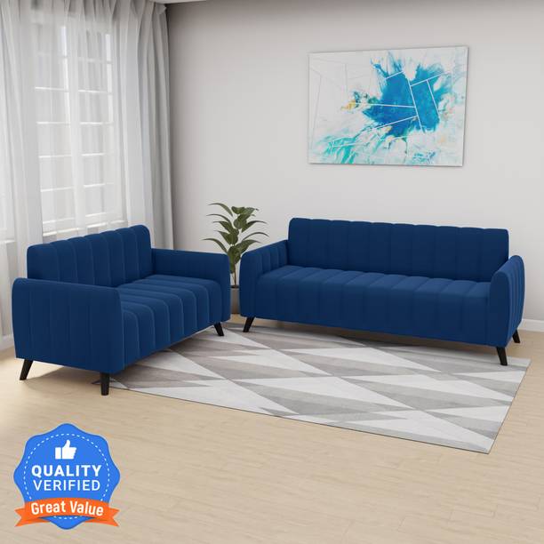 CARLTON LONDON Marcus Pocket Spring 3+2 Seater Sofa Set Blue Color with 3 Years Warranty Fabric 3 + 2 Sofa Set