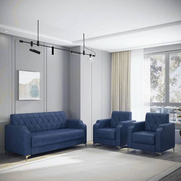 BambooBay Super Sofa Set Blue Leatherette 3 + 1 + 1 Sofa Set