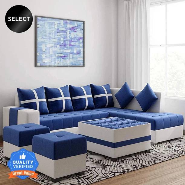 Kendalwood Furniture 8 Seater Sofa , 2 Ottoman, 6 pillow With Coffee Table Fabric 3 + 2 + 2 + 1 Sofa Set