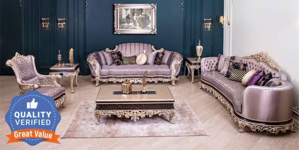 EVGOR MAHARAJA Luxury Teak Wood 6 Seater Sofa Set For Living Room Home & Office Fabric 3 + 2 + 1 Sofa Set