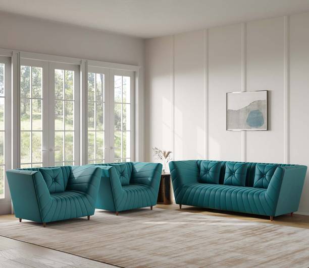 SNUZSPACE Corell Tufted Premium Velvet | Premium Comfort | 2 Year Warranty | Fabric 3 + 1 + 1 Sofa Set