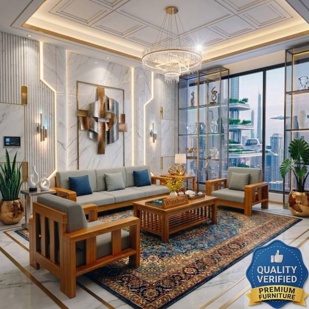 WhiteBeard Solid Sheesham Wood Luxury Sofa Set With Center Table Modern Design Sofa Set Fabric 3 + 1 + 1 Sofa Set