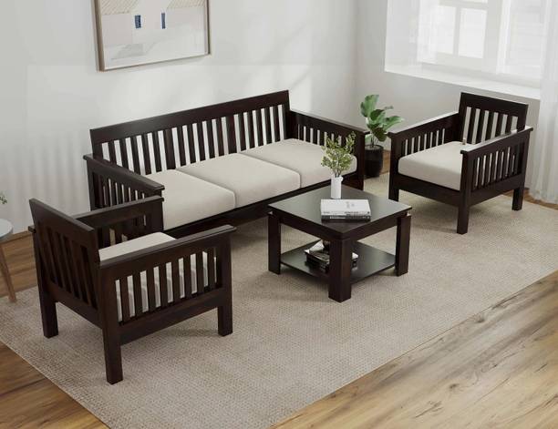 Allie Wood Rosewood ( Sheesham ) Fabric 3 + 1 + 1 Sofa Set