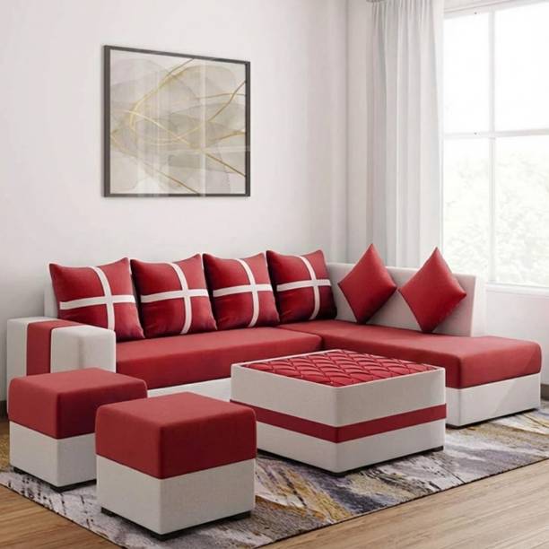 WAKESURE Premium Quality L Shape RHS With Center Table and Puffy Velvet Fabric 8 Seater  Sofa