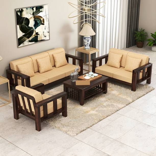 Flipkart Perfect Homes Solid Sheesham Wood Five Seater Sofa Set For Living Room, Hotel Office. Fabric 3 + 2 + 1 Sofa Set