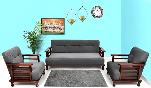 Taskwood Furniture Solid Sheesham Wood Five Seater Sofa Set For Living Room/ Office | Fabric 3 + 1 + 1 Sofa Set