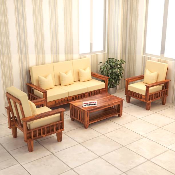Shree Jeen Mata Enterprises KUBER Design Solid Wood Five Seater Sofa Set With Center Table & 'DERBY' Fabric| Fabric 3 + 1 + 1 Sofa Set